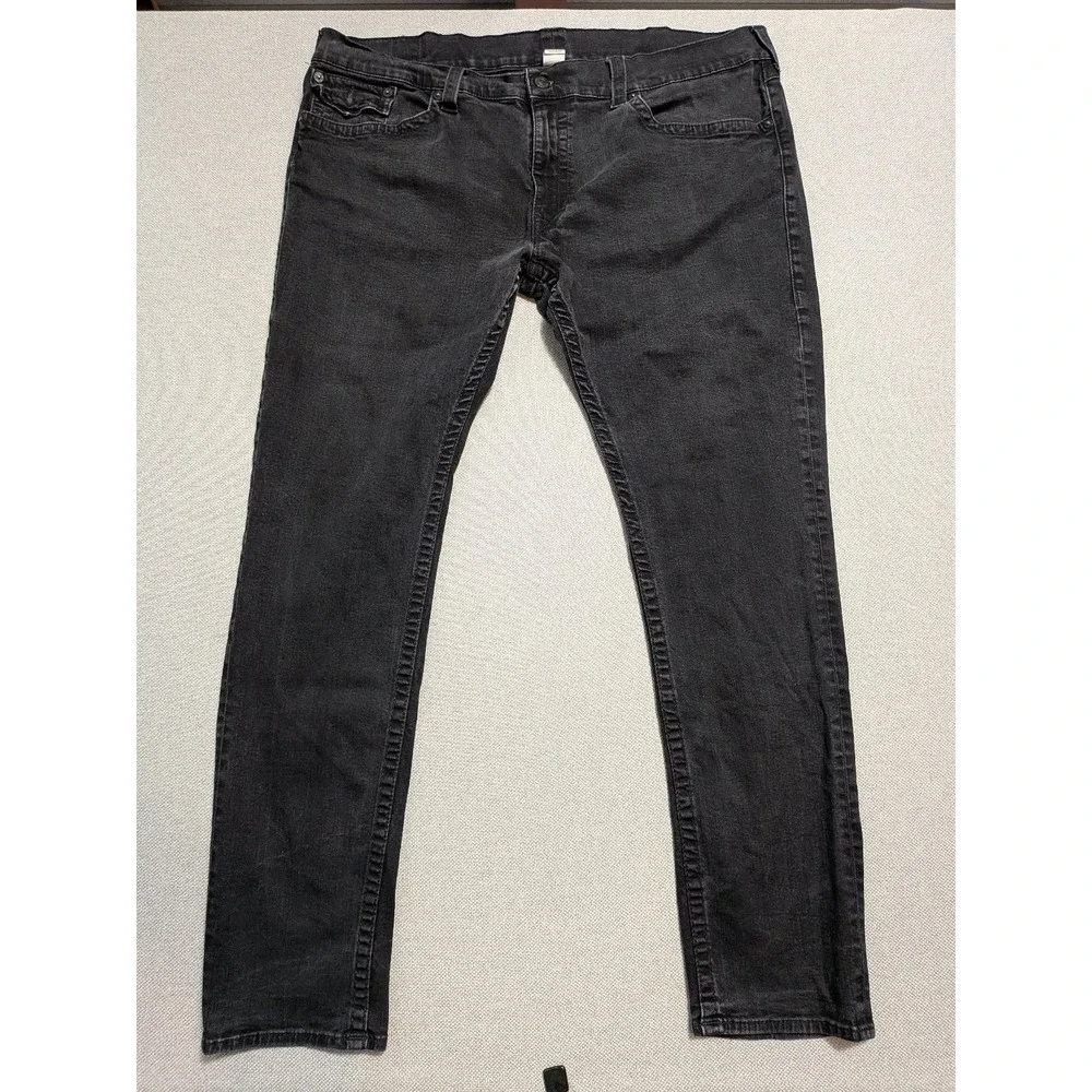 True Religion Mens Jeans Skinny Flap Black 44x32 Denim Stretch Pockets Size
